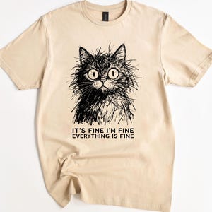 Camiseta de gato "Está bien, estoy bien, todo está bien", divertida, regalo para amantes de los gatos, sarcástica, humor introvertido imagen 4