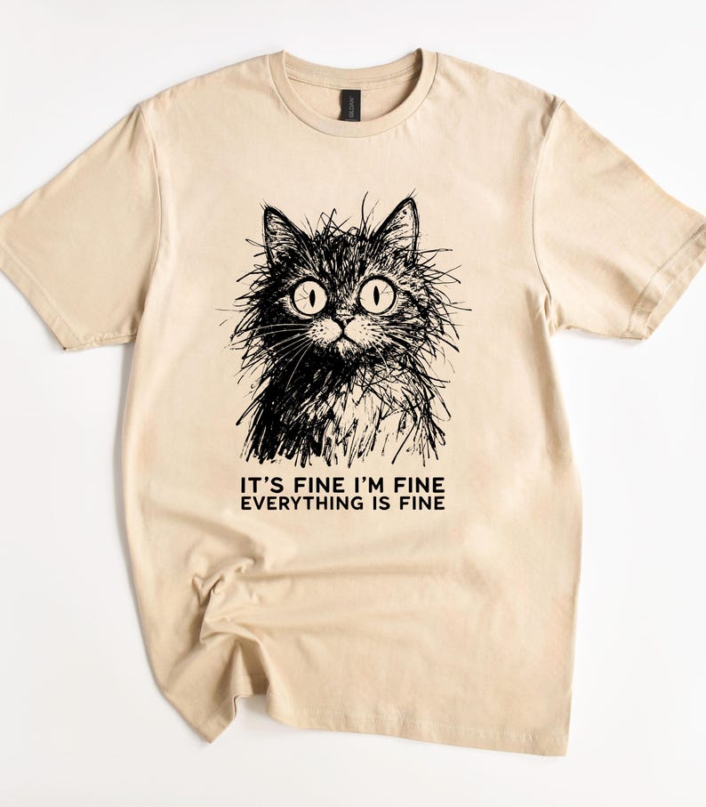 Camiseta de gato "Está bien, estoy bien, todo está bien", divertida, regalo para amantes de los gatos, sarcástica, humor introvertido imagen 4