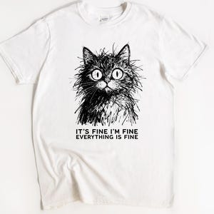 Camiseta de gato "Está bien, estoy bien, todo está bien", divertida, regalo para amantes de los gatos, sarcástica, humor introvertido imagen 2