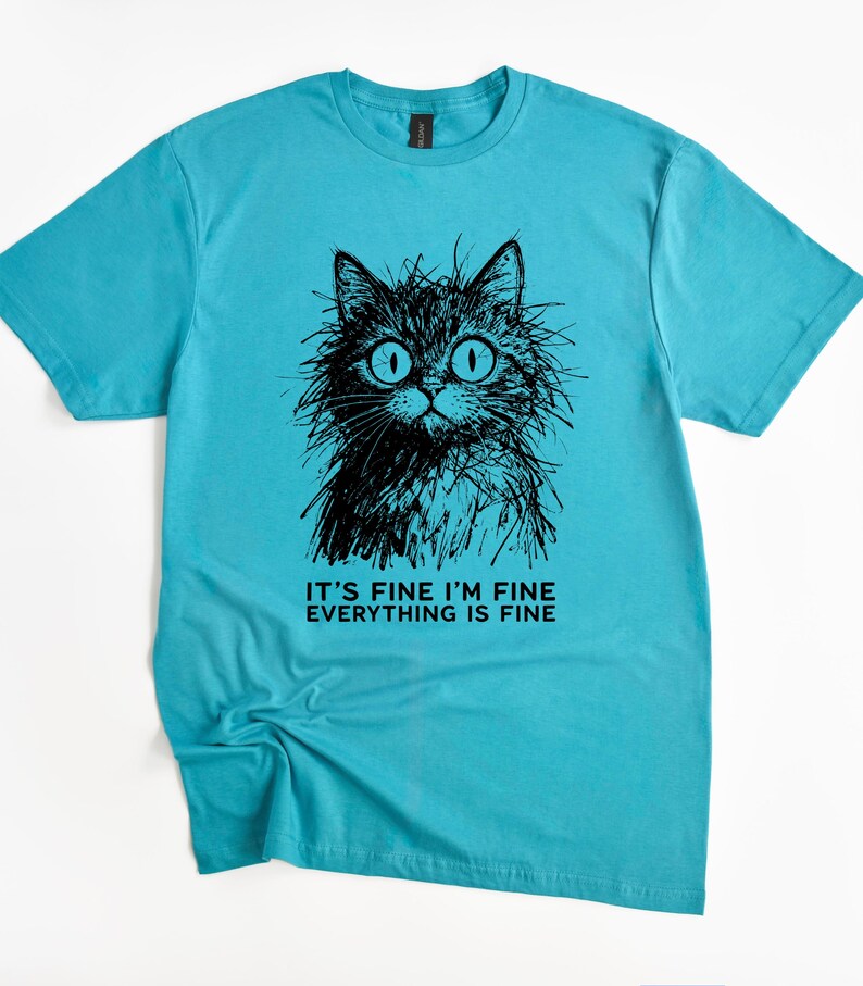 Camiseta de gato "Está bien, estoy bien, todo está bien", divertida, regalo para amantes de los gatos, sarcástica, humor introvertido imagen 6