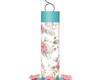 Nature’s Way 20 Oz. Glass Charming Peony Decorative Hummingbird Feeder