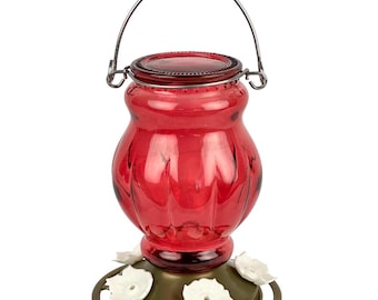 Ruby visions antique glass gravity hummingbird feeder 25oz