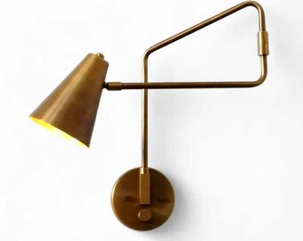 Italian Brass Swing Arm Wall Sconce Mid Century Minimalist Living Room Lamp Stilnovo Style