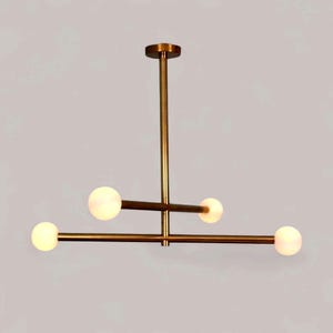 Lámpara de araña de latón de mediados de siglo: lámpara de techo de tres brazos, lámpara colgante