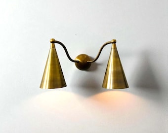 Mid-Century Modern Brass Wall Sconce: Handmade Double Light Fixture