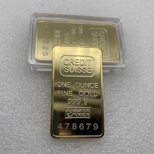 2025 1 oz gold credit suisse bar - Swiss gold bar - bullion - 24k gold plated commemorative replica bar by apmex