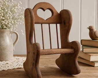 Handcrafted Wooden Doll Chair with Heart Cutout - Vintage Miniature Rocker