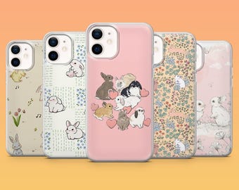 Fluffy Rabbit Phone Case Soft Bunny Kawaii for iPhone 17Pro, 16, 15, 14, 13, 12, Samsung S25, S24, S23Fe, S22, A16, A26, A56, Pixel 10, 9Pro