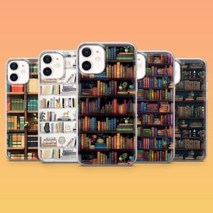 Book Phone Case Bookshelf Library for iPhone 17Pro, 16, 15, 14, 13, 12, Samsung S25, S24, S23Fe, S22, A16, A26, A56, Pixel 10, 9Pro