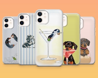 Cocktail Dog Phone Case Dachshund Puppy for iPhone 17Pro, 16, 15, 14, 13, 12, Samsung S25, S24, S23Fe, S22, A16, A26, A56, Pixel 10, 9Pro