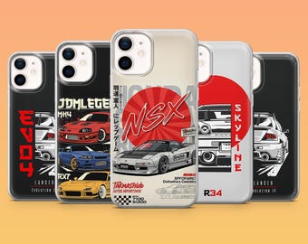 Funda para teléfono con diseño de coches JDM para iPhone 17Pro, 16, 15, 14, 13, 12, Samsung S25, S24, S23Fe, S22, A16, A26, A56, Pixel 10, 9Pro