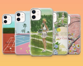 Tennis Phone Case Court Racket for iPhone 17Pro, 16, 15, 14, 13, 12, Samsung S25, S24, S23Fe, S22, A16, A26, A56, Pixel 10, 9Pro