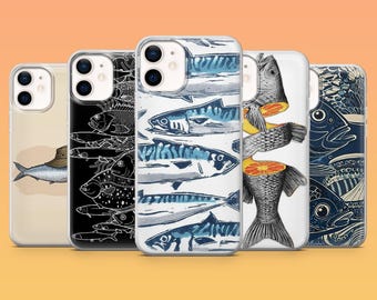 Fish Phone Case Ocean Sardines Cover for iPhone 17Pro, 16, 15, 14, 13, 12, Samsung S25, S24, S23Fe, S22, A16, A26, A56, Pixel 10, 9Pro