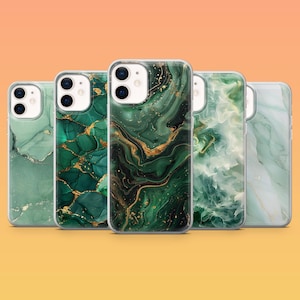 Funda de mármol con diseño de piedra verde para iPhone 17Pro, 16, 15, 14, 13, 12, Samsung S25, S24, S23Fe, S22, A16, A26, A56, Pixel 10, 9Pro