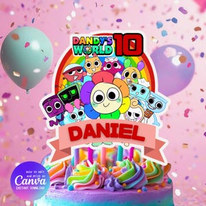 Dandy’s World Party Topper Printable Kids Birthday Cake Decoration Canva Editable File　caketopper dandysworld