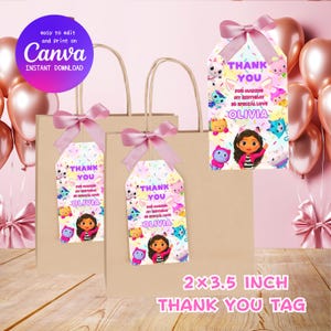 Gabby’s Dollhouse Thank You Tag | Editable Digital Party Favor Tag | Custom Birthday Printable | Gabby Party Favors | Instant Download