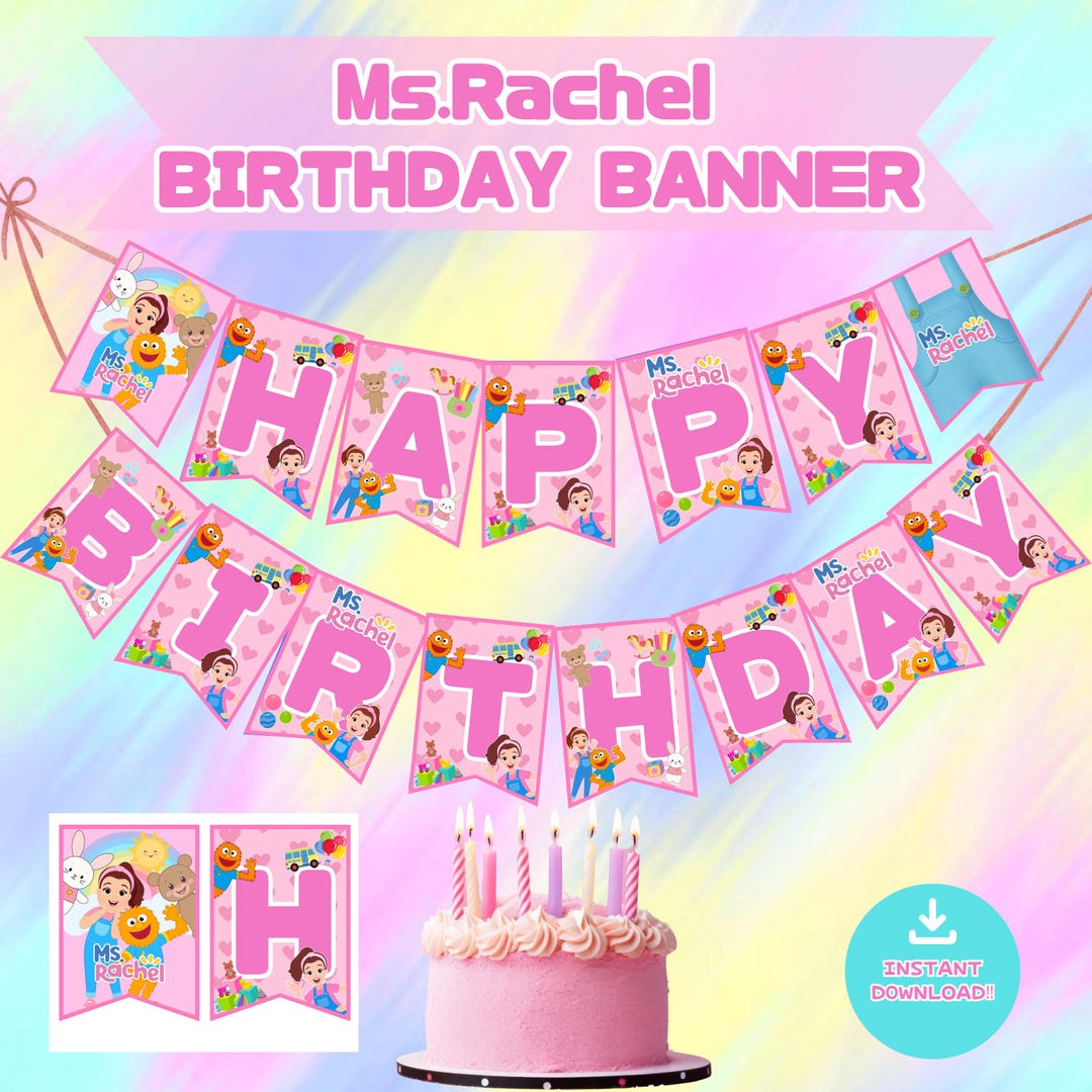 Ms Rachel Birthday Banner | Pink Birthday Party Decorations | Songs for ...