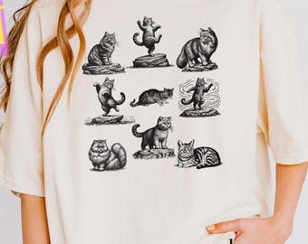Cats 90s Vintage Tattoo Style Tshirt, Retro Comfort Colors® Y2k Kitten Shirt, Cat Lovers Gift, Cute Cat Shirts,Nature Unisex Adult Pet Shirt