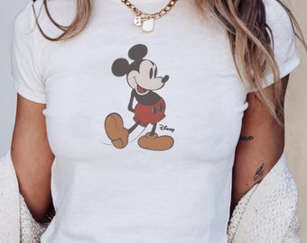 Retro Mickey Disney Baby Tee, Classic Mickey Baby Tee, Y2k 90s Style Mickey Mouse Tee