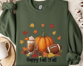 Happy Fall Yall Sweatshirt, Fall Pumpkin Sweatshirt, Thanksgiving Sweatshirt, Women Fall Crewneck, Cute Thanksgiving Gift, Autumn Sweatshirt