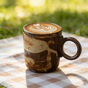 handmade black pottery mug natural texture detail