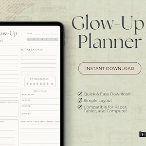 Minimalist Daily Glow Up Planner | Aesthetic Printable PDF | Self Care Routine Tracker | Daily Wellness Journal | Instant Download