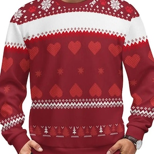 Unisex Red Knit Ugly Christmas Sweater, Festive Holiday Pullover