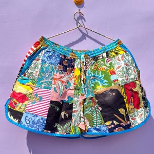 Patchwork Bohemian Short Shorts Highrise Drawstring Waist