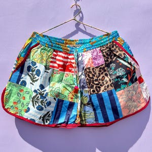 Patchwork Bohemian Short Shorts Highrise Drawstring Waist