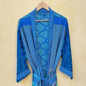 Patchwork Silk Kimono Robe: Bohemian Sari Style, Plus Size
