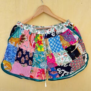 Patchwork Boho Kurze Shorts Highrise Kordelzug an der Taille