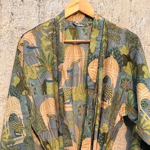 Szlafrok kimono z bawełny organicznej z nadrukiem ręcznym: japońska yukata boho