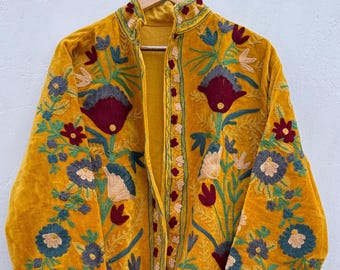 Handmade Velvet Suzani Embroidery Jacket: Women's Winter Coat