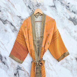 Recycled Silk Sari Kimono Robe – Bohemian Patchwork Kimono Jacket