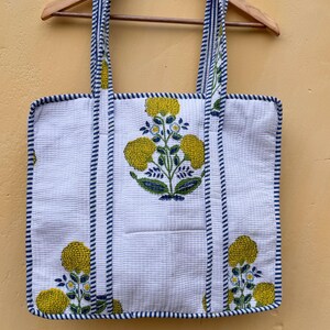 Bolsa de algodón acolchada: bolso reversible indio estampado a mano