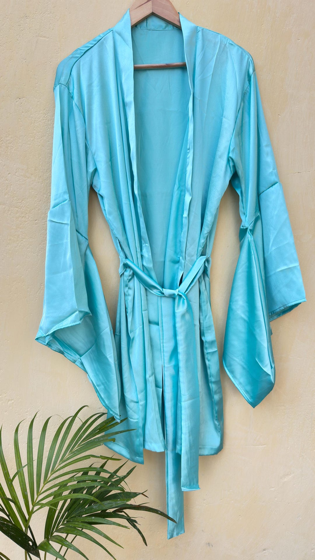 Aqua Blue Satin Kimono Robe | Handmade Lightweight Loungewear - Etsy