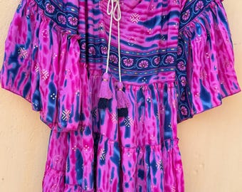 Handmade Tie Dye Kaftan Dress, Boho Festival Tunic