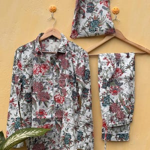 Floral Print Cotton Pajama Set: Bohemian Sleepwear Dress
