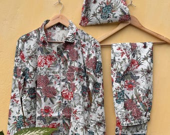 Floral Print Cotton Pajama Set: Bohemian Sleepwear Dress
