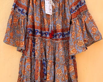 Handmade Tie Dye Kaftan Dress, Boho Festival Hippie Tunic