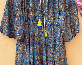 Handmade Tie Dye Kaftan Dress, Boho Festival Tunic, Bell Sleeve