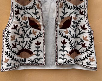 Hand Embroidered Floral Vest: Boho Rajasthani Cotton Waistcoat
