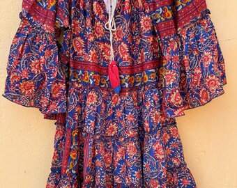 Handmade Tie Dye Kaftan Dress, Bell Sleeve Boho Tunic