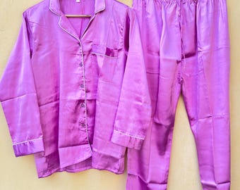 Zijden pyjama, pyjama voor bruidsmeisjes, satijnen pyjama met lange mouwen