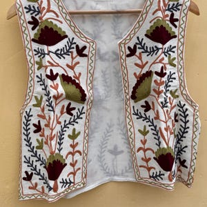 Cotton Suzani Sleeveless Vest Waistcoat | Ethnic Design Embroidered Short Vest | Sleeveless Handmade Vest | Women&#39;s Clothing | Women Jacket