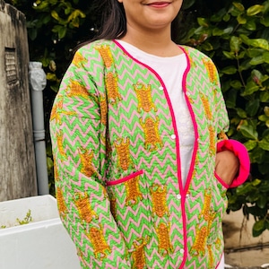 Handmade Quilted Patchwork Cotton Jacket: Reversible Indian Design