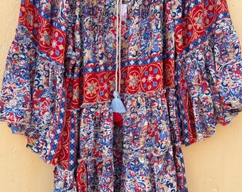 Handmade Boho Tie Dye Kaftan Dress, Summer Festival Tunic