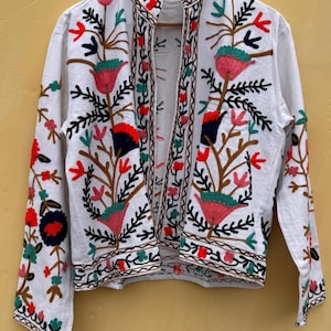 Suzani Embroidered Cotton Boho Jacket: Colorful Spring Coat
