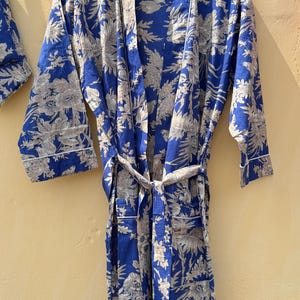 Floral Block Print Cotton Kimono Robe: Boho Loungewear
