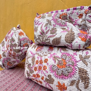 Set toilettassen met Indiase blokprint: gewatteerde katoenen make-upzakjes